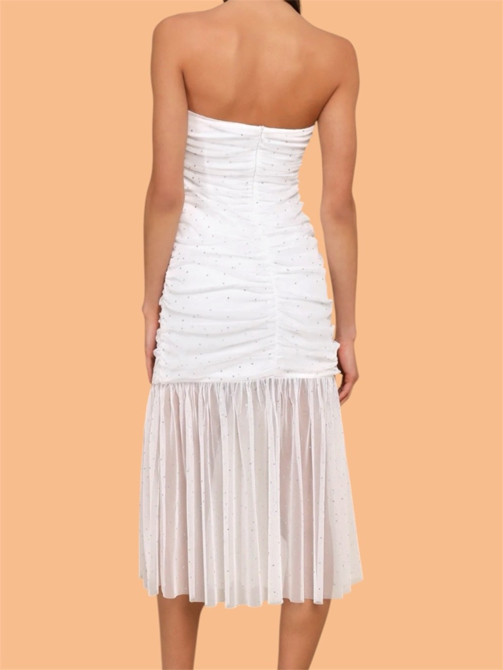 Lulus Sparkling Babe White Mesh Rhinestone Ruched Strapless Midi Dress - Picture 3 of 11